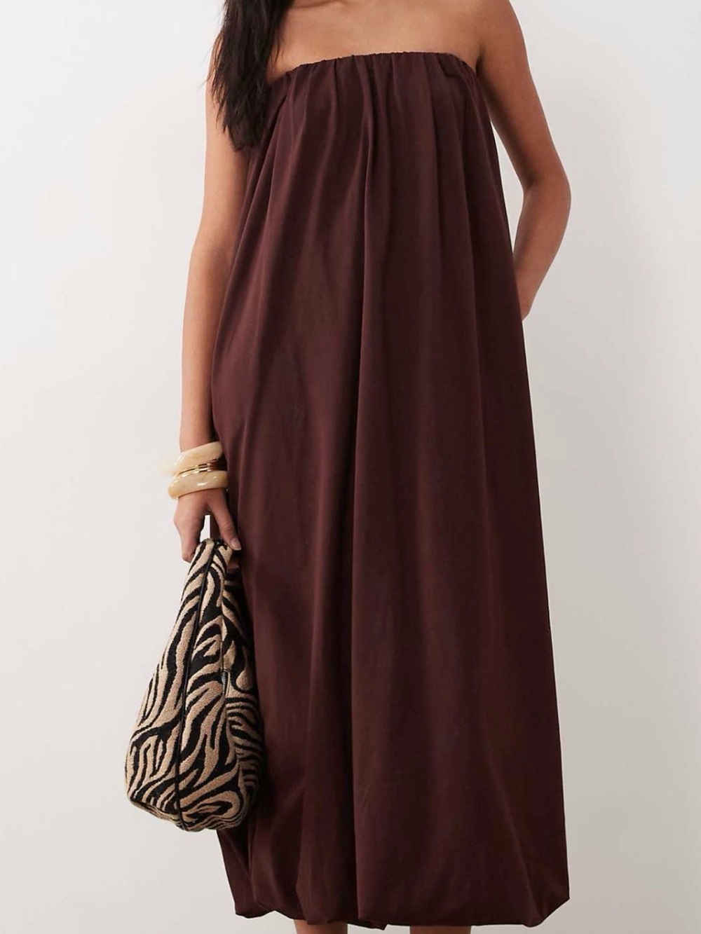 ASOS Strapless Chocolate Brown Bubble Maxi Dress